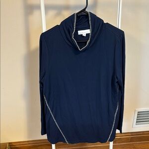 J Jill PureJill Tranquility fleece blue cowl neck  pullover